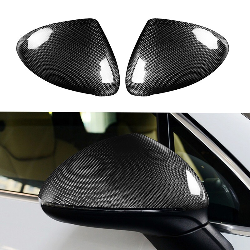 Pair Real Carbon Fiber Car Side Mirror Cover Caps For 2015-2017 Porsche Cayenne