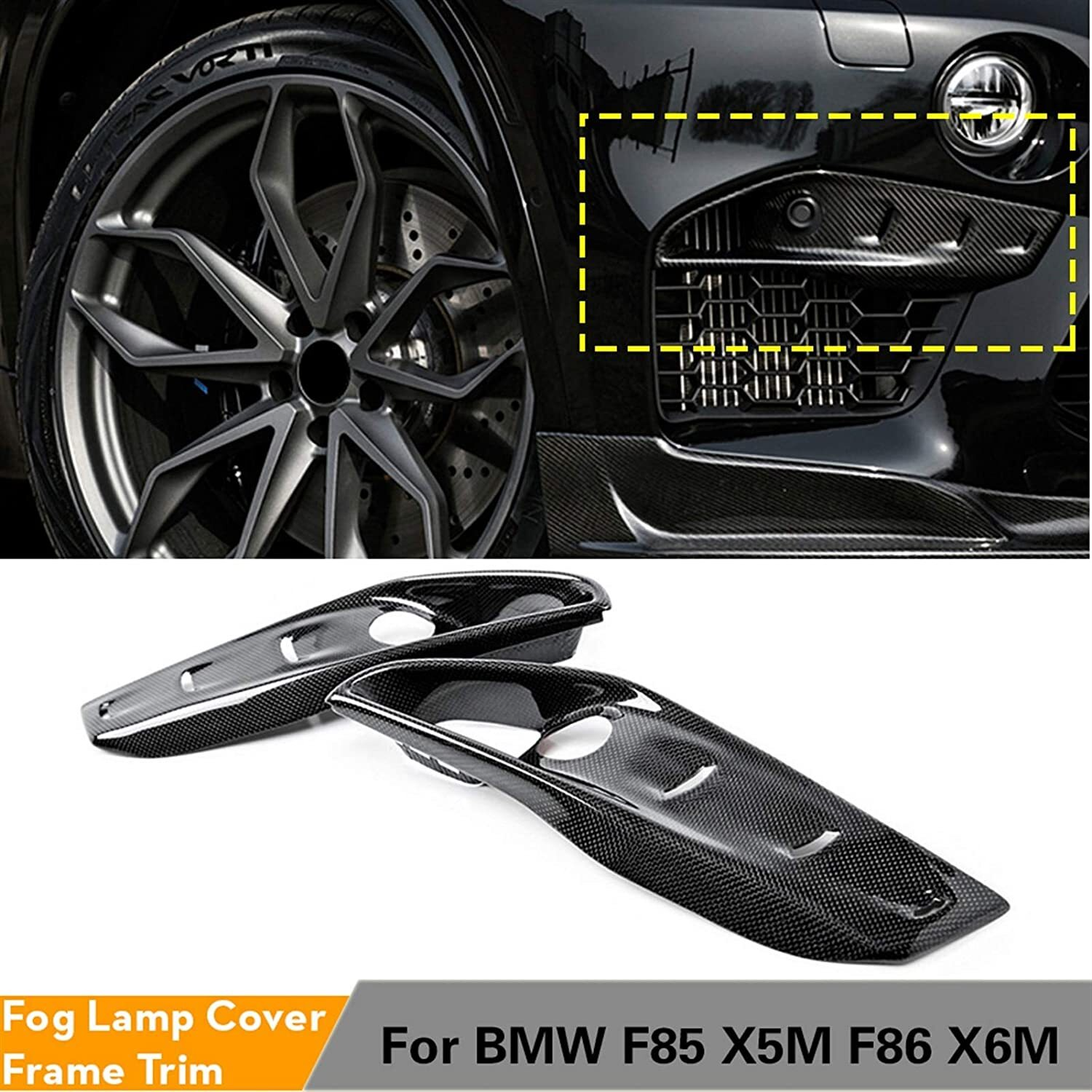 Carbon fiber front Upper Splitter Fog Lamp Trim Cover for BMW F85 X5M F86 X6M