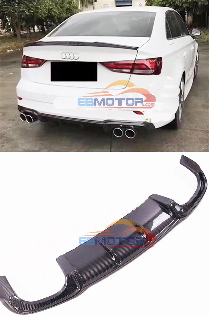 Rear Bumper Guard Lip Diffuser Spoiler for Audi A3 Sline S3 Sedan 4-Door 2013 2014 2015 2016 Carbon Fiber / FRP A100