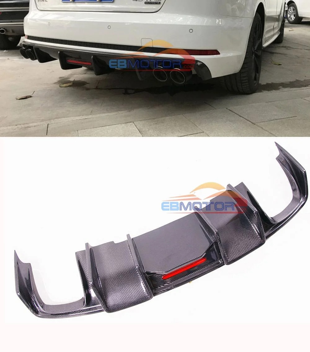 Carbon Fiber Rear Bumper Diffuser Lip Spoiler With LED Lights For Audi A4 B8 Standard Car Styling Non-Sline Model 2009-2012A101