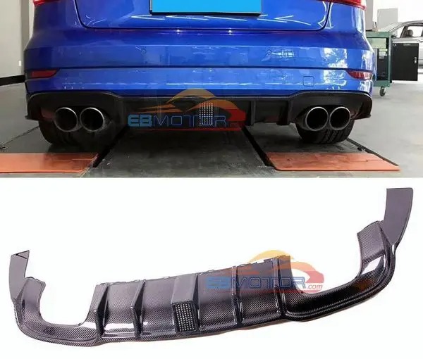 Real carbon fiber rear bumper diffuser lip with LED lights for Audi A3 S-line S3 sedan body kit 2016-UP A108