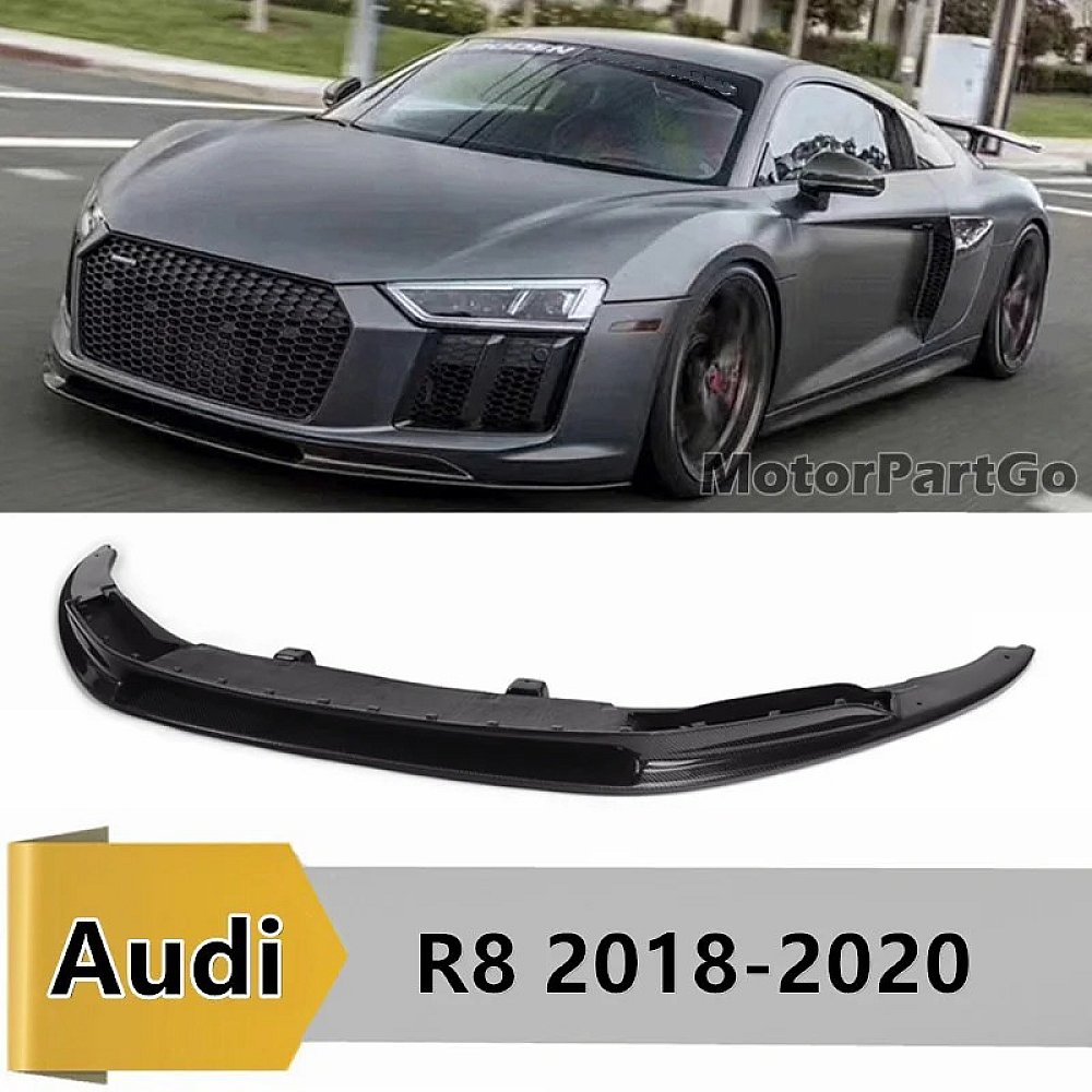 For Audi New R8 V Style Carbon Fiber Front Bumper Lip for Audi R8 2018 - 2020 Front Skirt Diffuser Car Body Kit   A110