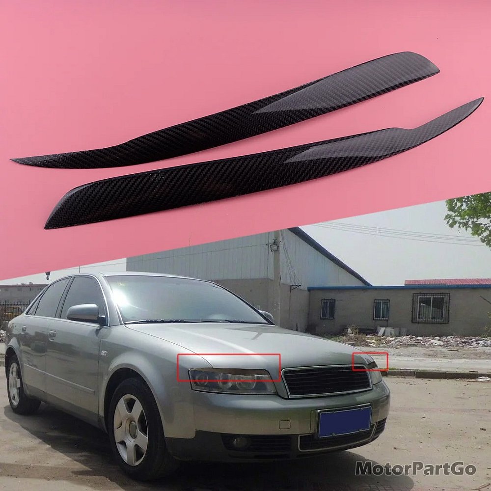 Real Carbon Fiber Head light Eyelid Eyebrow Cover Trim 1pair for audi  A4 B6  2002-2005