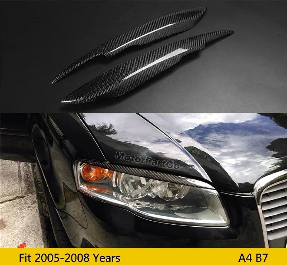 Real Carbon Fiber Head light Eyelid Eyebrow Cover Trim 1pair for audi  A4 B7   2005-2008