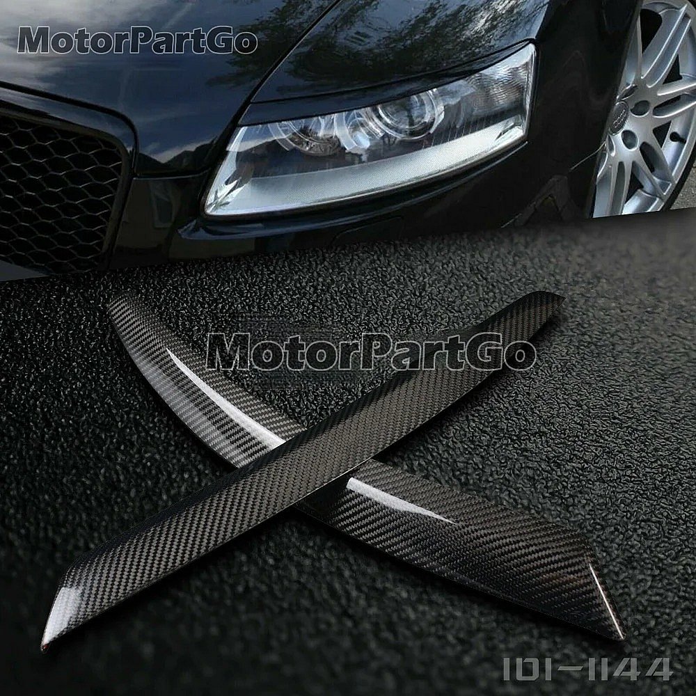 Real Carbon Fiber Head light Eyelid Eyebrow Cover Trim 1pair for Audi A6 C6 4F 2005-2011