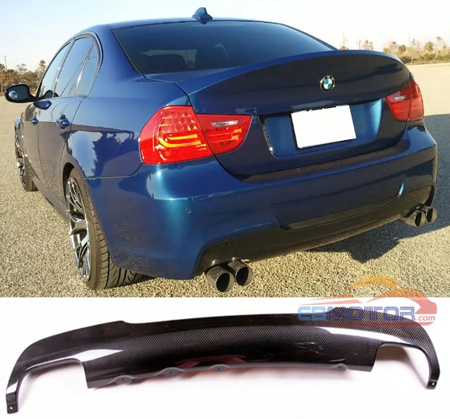 Real carbon fiber Rear Lip Diffuser Fit For BMW E90 M-Tech M-Sport Quad Exhaust 4-Tip 06-11B238
