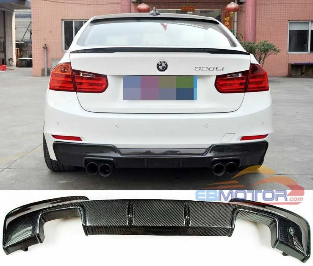 B Style Real Carbon Fiber Rear Diffuser For BMW 3 Series F30 F35 2-Outlet 4-Tips Bumper 2012up B241