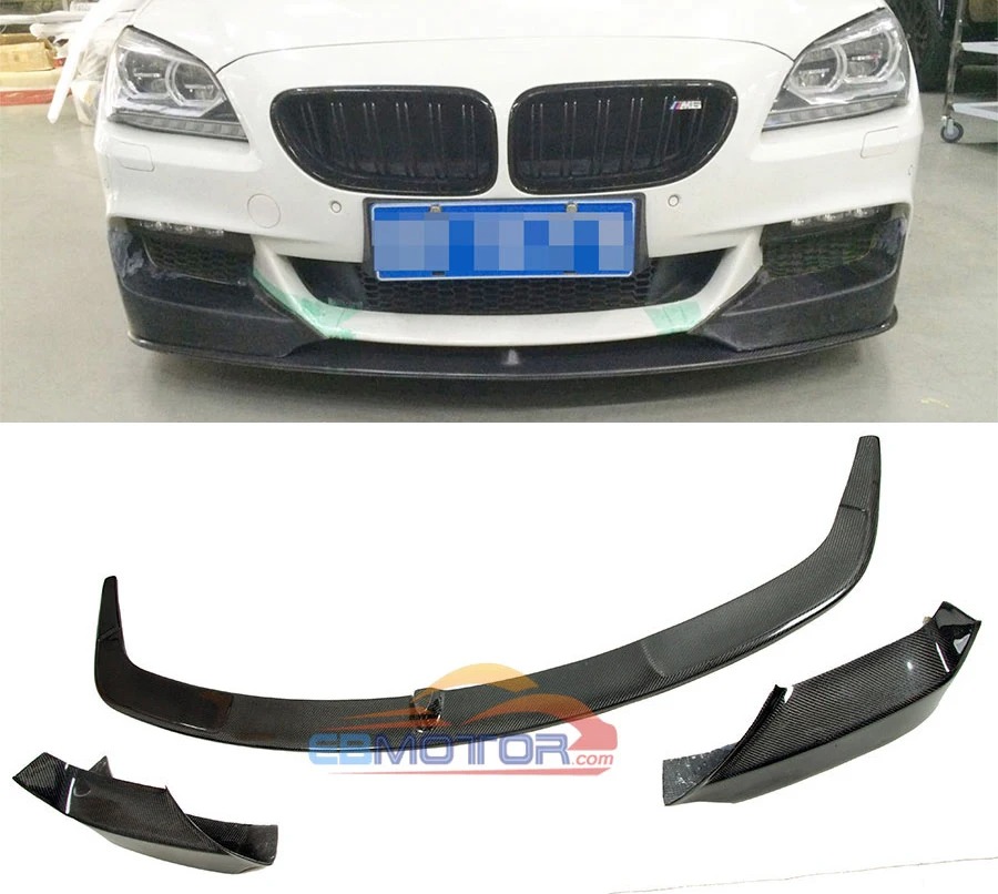 P Style Real Carbon Fiber Front Lip Chin Spoiler Splitters 3pcs For BMW F06 F12 F13 M-Sport Mtech Bumper 2012UP c