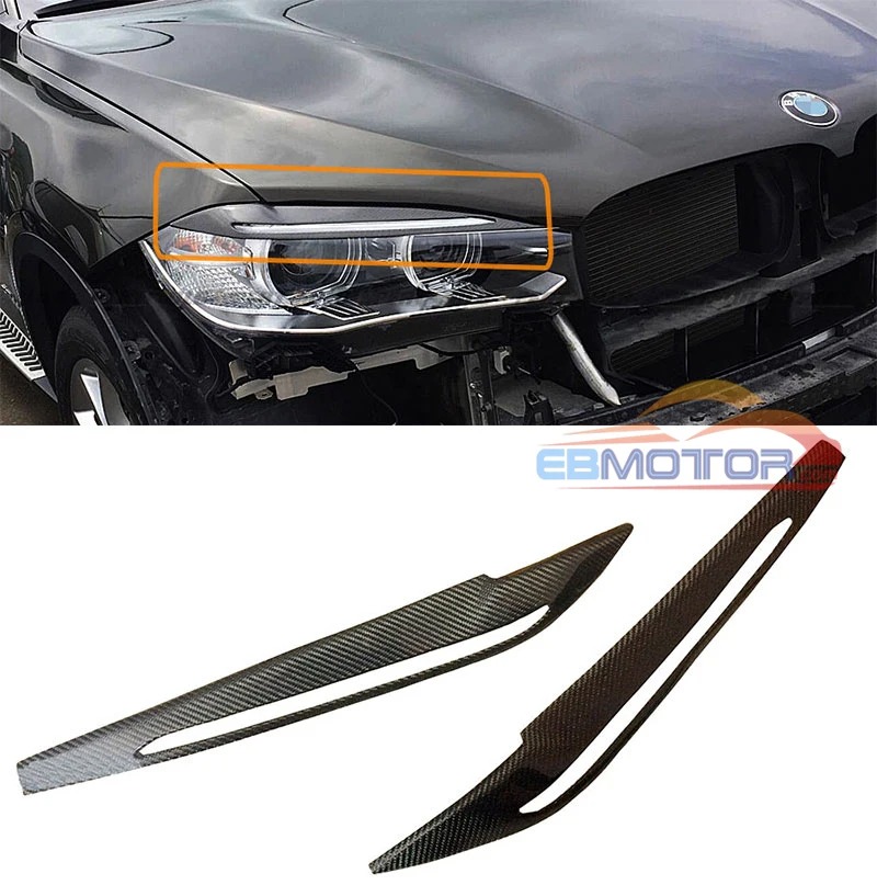 Real Carbon Fiber Front Head Light Eyelids Eyebrows 1set Fit For BMW X6 F16 2016UP B397E