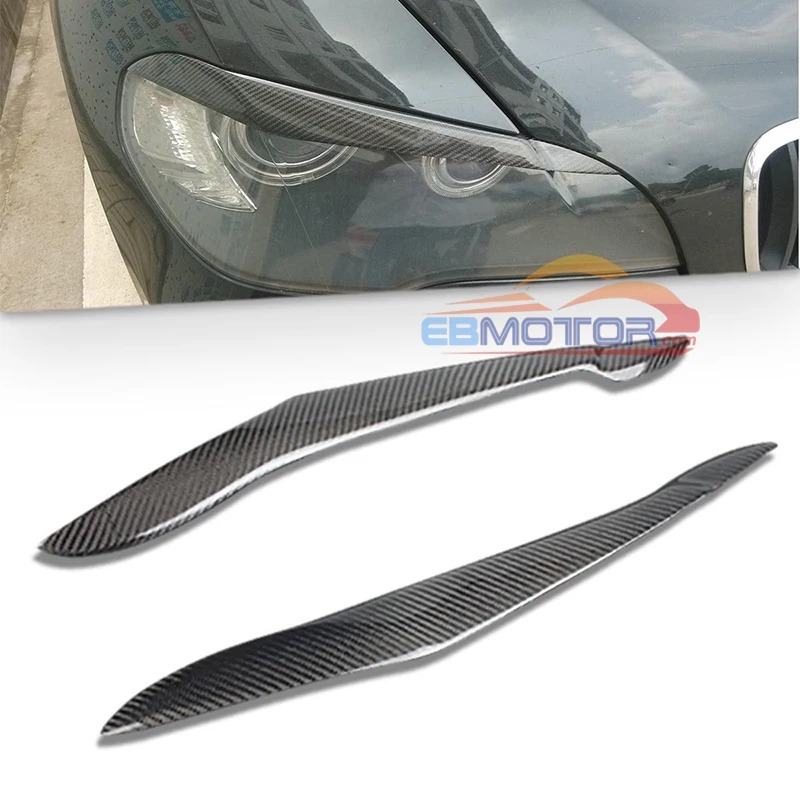 Real Carbon Fiber Headlight Cover Eyebrows Eyelid 1pair for BMW X5 E70 2007-2013 B458