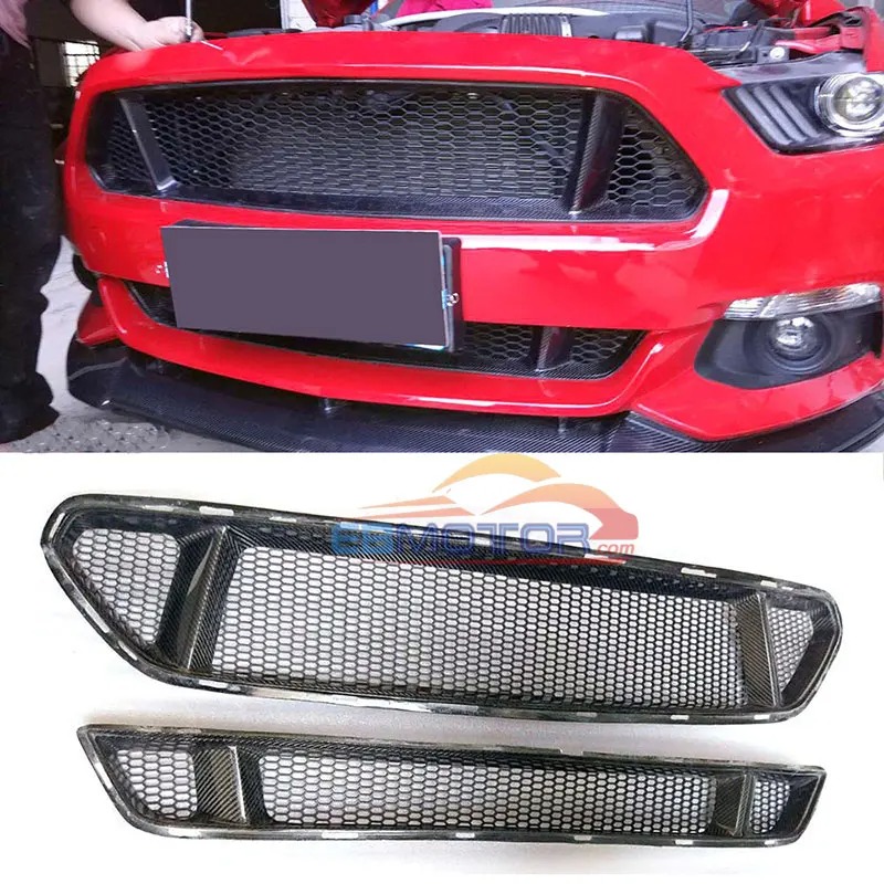 Real Carbon fiber Front Bumper Lower Upper Grille For Mustang Trufiber Rogue LG238 15-17 F015