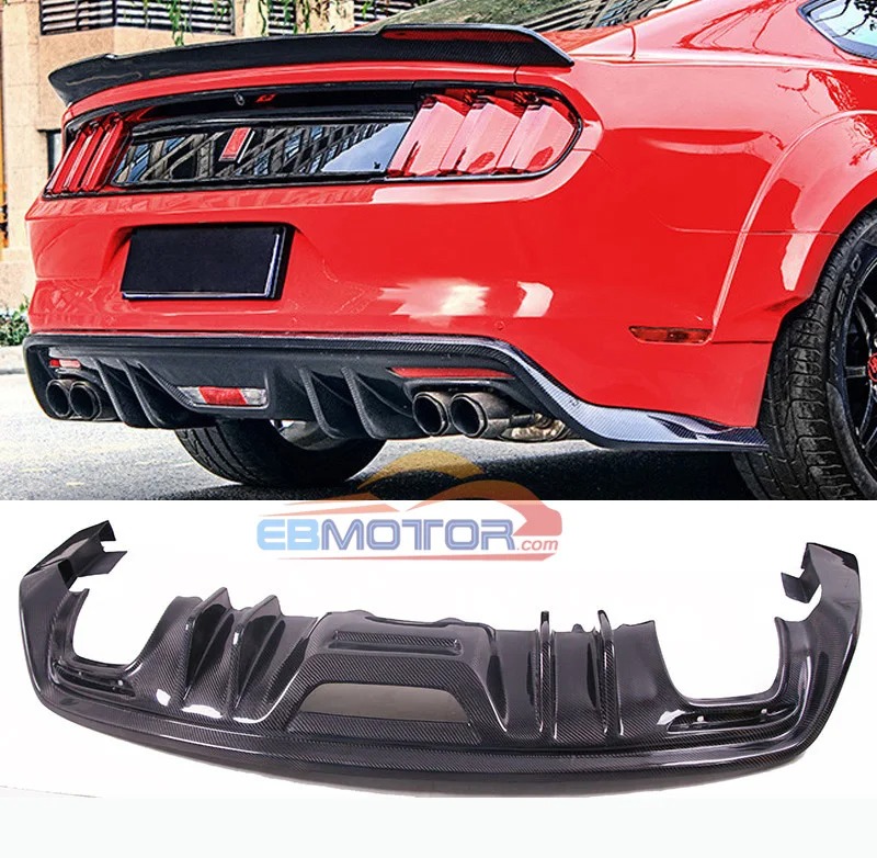 KT STYLE REAL CARBON FIBER REAR LIP DIFFUSER FOR FORD MUSTANG 2015-2017 F018