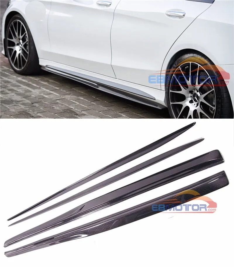 Real Carbon Fiber Side Skirts 4pcs Set For Benz W205 C63 C63s AMG SOnly 2015UP M130+M132