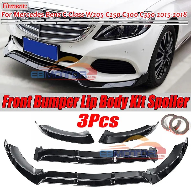3Piece Car Front Bumper Splitter Lip Diffuser Guard Body Kit Spoiler For Mercedes For Benz C-Class W205 C250 C300 C350 M189F