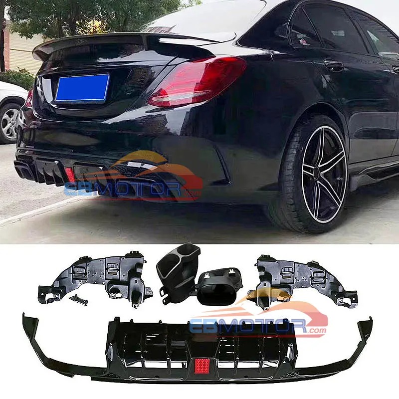 Rear Bumper Diffuser Lip with Exhaust Tips Rear Diffuser for Mercedes Benz C-Class W205 C200 C300 C400 C43 C63 AMG 14-19 M191F