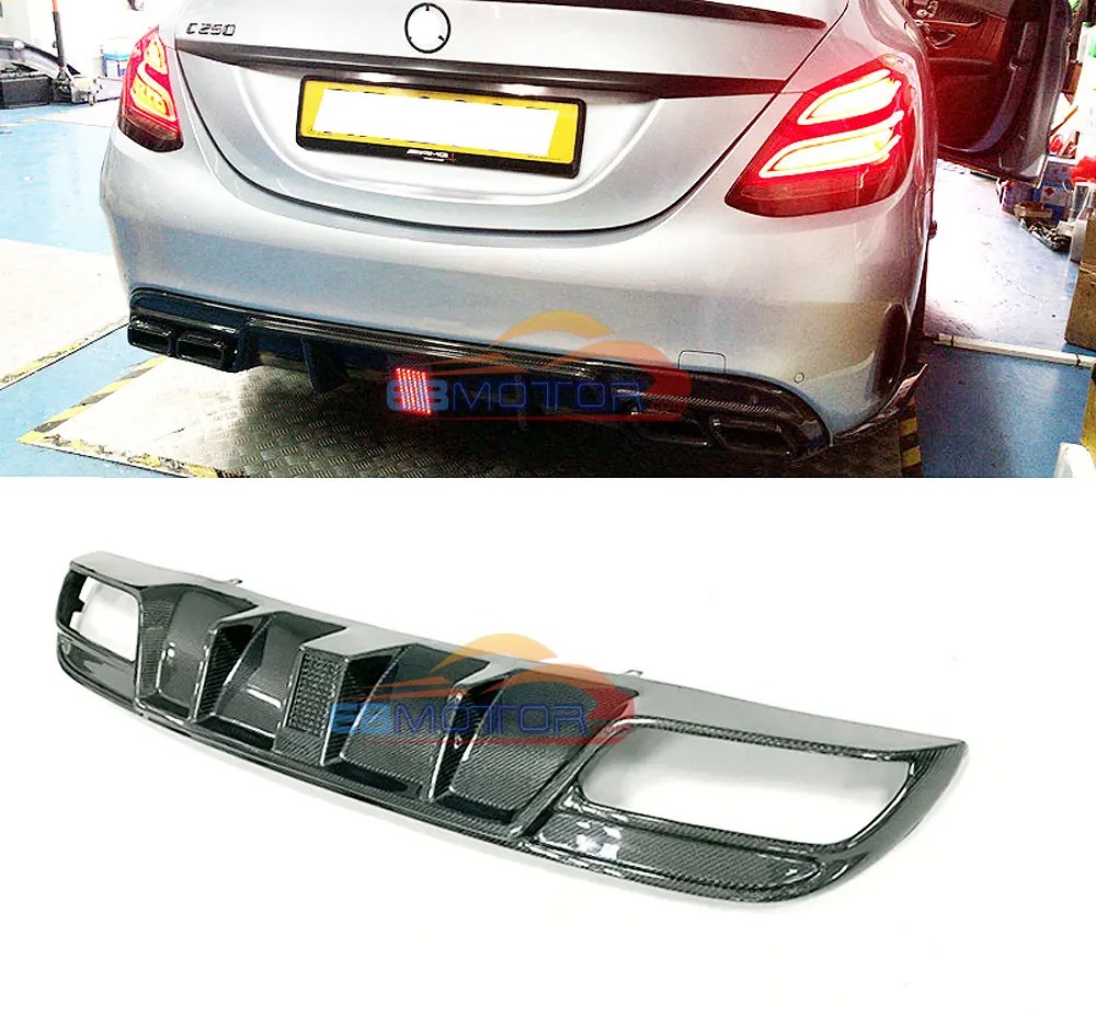 Real Carbon Fiber LED Rear Bumper Lip Diffuser for Mercedes Benz C class W205 Sedan 4 Door C180 C200 C300 C63 2016-2019 M192