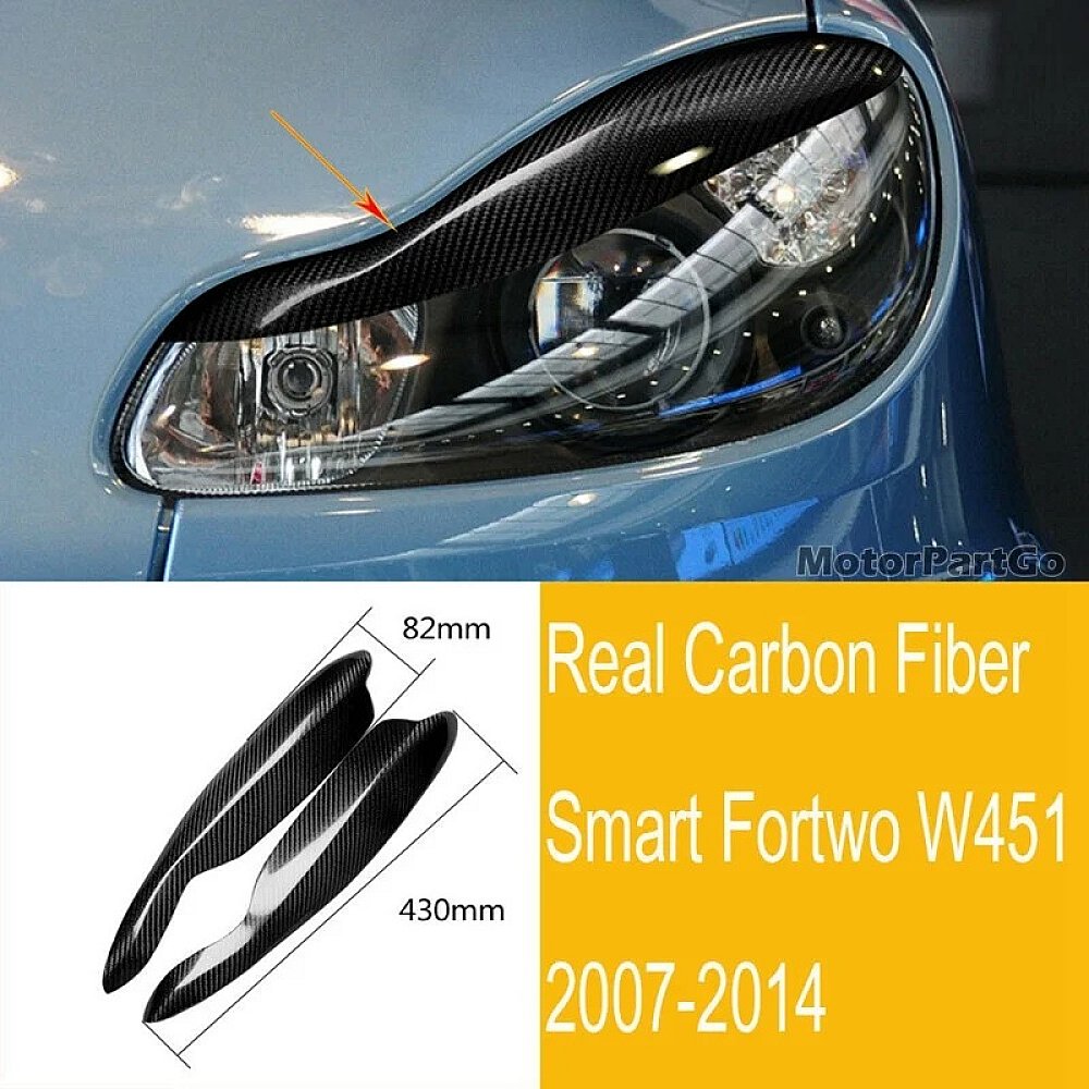 Real Carbon Fiber Head light Eyelid Eyebrow Cover Trim 1pair for Smart  W451 2007-2014 m205