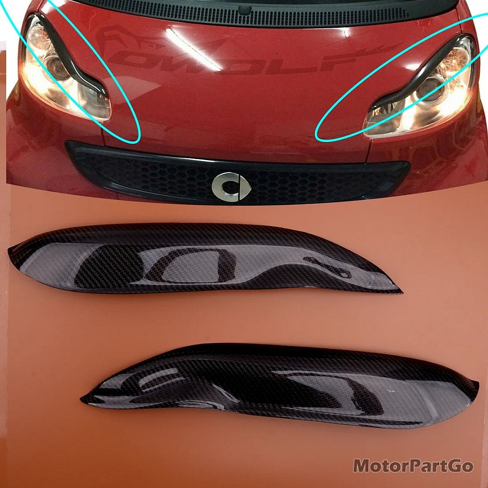 Real Carbon Fiber Head light Eyelid Eyebrow Cover Trim 1pair for  Smart Fortwo W451 2007-2014 M207
