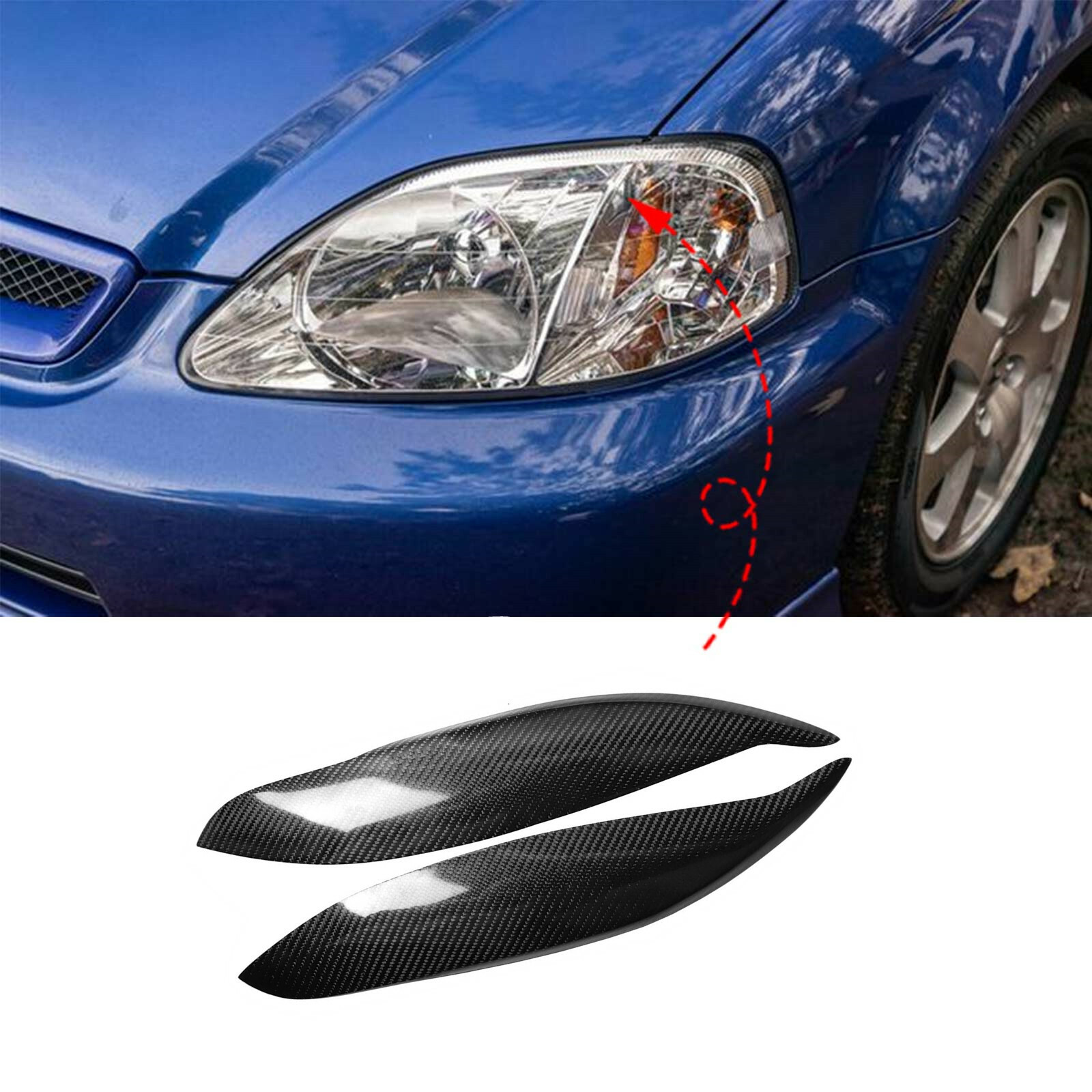 Real Carbon Fiber Headlight Eyebrow Eyelid Cover For Honda Civic EK3 EK9 99-2000