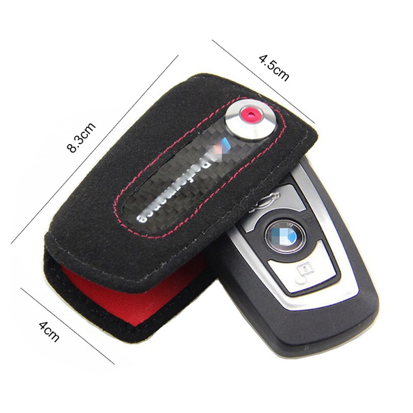 Carbon Fiber Suede Leather Key Case Bag Red Fob Holder For BMW F10 F20 F30 F40