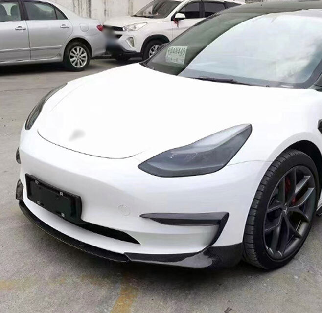 Real Carbon Fiber Front Bumper Lip Chin Spoiler Splitter For Tesla Model3 2016+