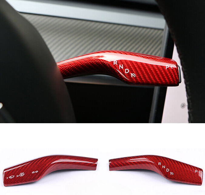 Red Carbon Fiber Steering Wheel Paddle Shift Trim-Cover For Tesla Model 3 / Y