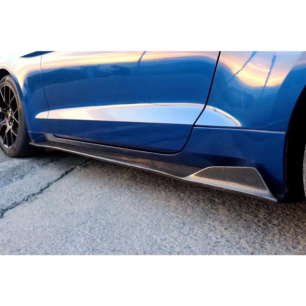 Real Carbon Fiber Material Side Skirts Trim Extensions For Ford Mustang 15-2022