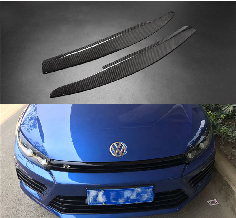 Carbon Fiber Headlight Eyebrow Eyelid Cover Trim For VW Scirocco 1.4T 2.0T 08-14