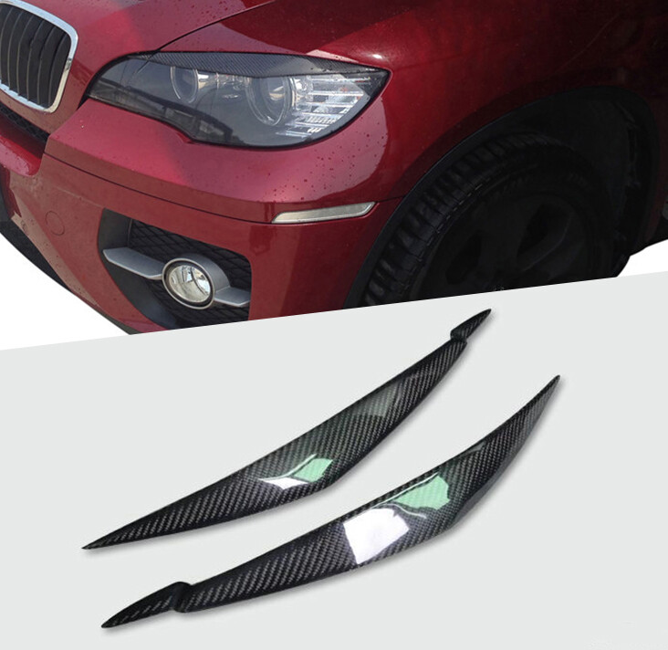 Real Carbon Fiber Headlight Eyebrow Eyelid Cover 1 pair For BMW E71 X6 X6M 08-14
