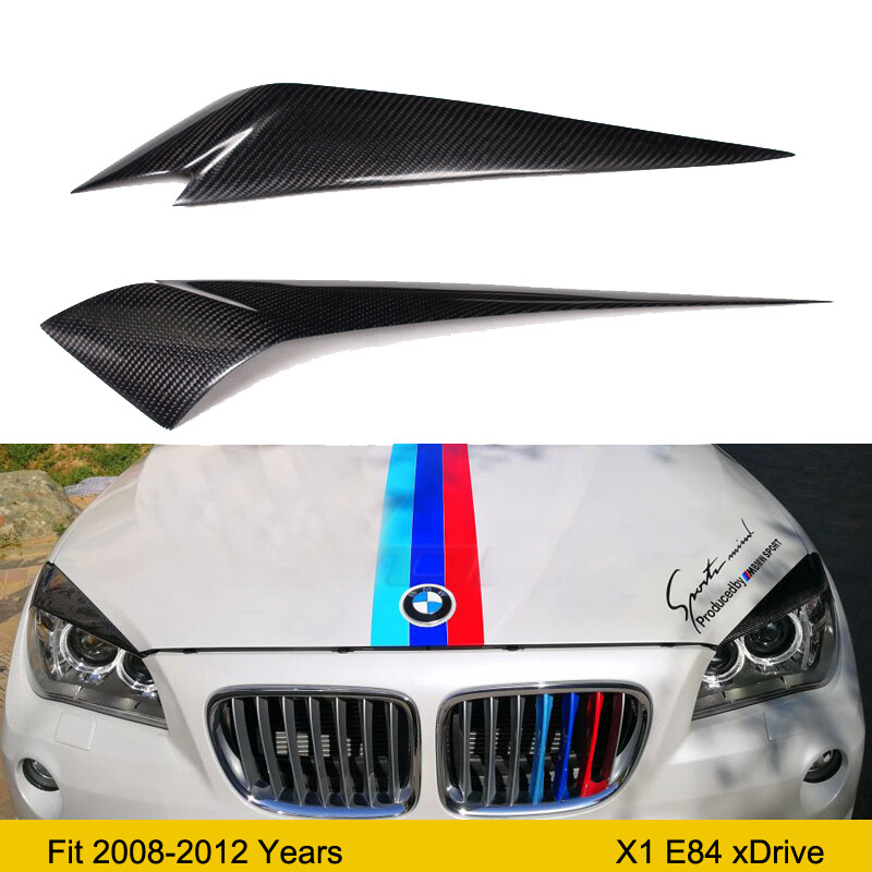 Real Carbon Fiber Headlight Eyebrow Eyelid Cover 1 pair For BMW X1 E84 2009-2015