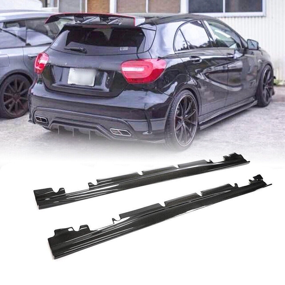 REAL CARBON Side Skirt Spoiler Lip For Benz W117 W176 CLA45 W176 A45 AMG 2013-18
