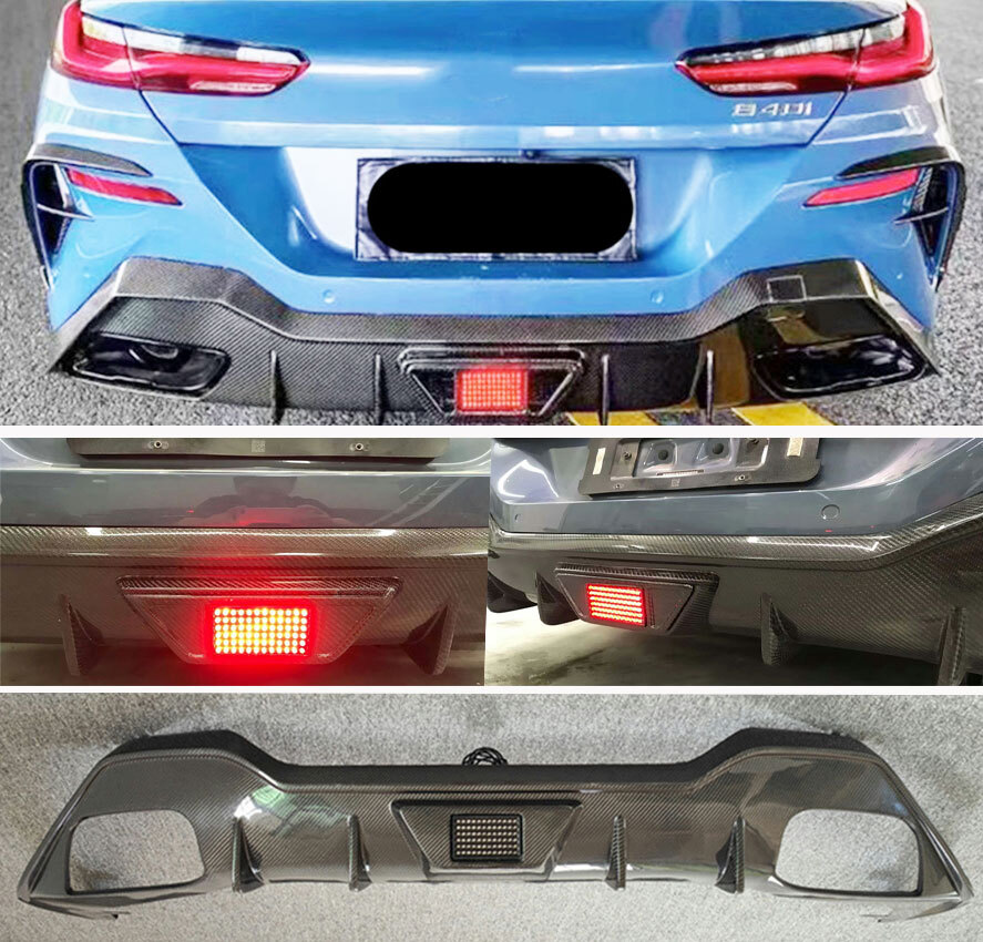 LED Real Carbon Fiber Rear Bumper Lip Diffuser For BMW 8 Series G14 G15 M850i 2D