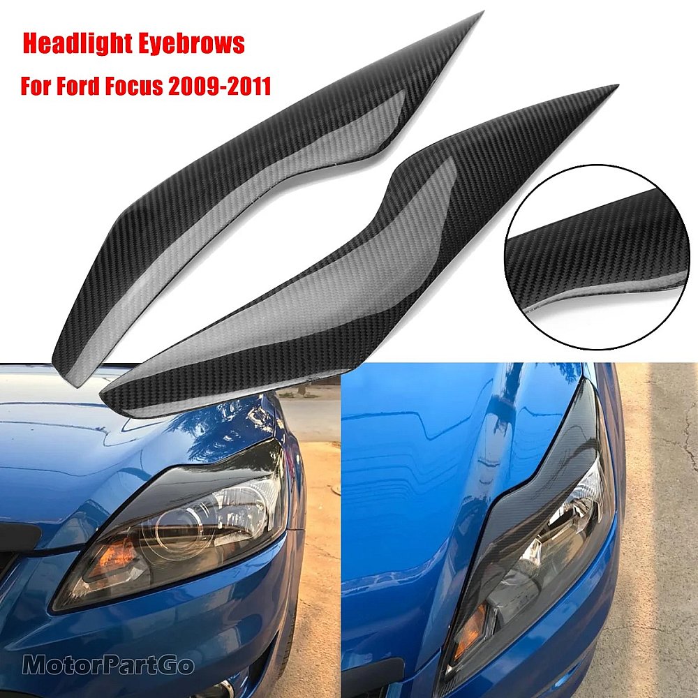Real Carbon Fiber Head light Eyelid Eyebrow Cover Trim 1pair for  Ford/Focus 2009-2011