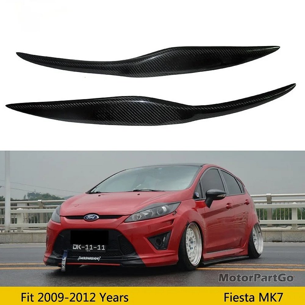 Real Carbon Fiber Head light Eyelid Eyebrow Cover Trim 1pair for  Ford Fiesta facelift MK7 2009-2012