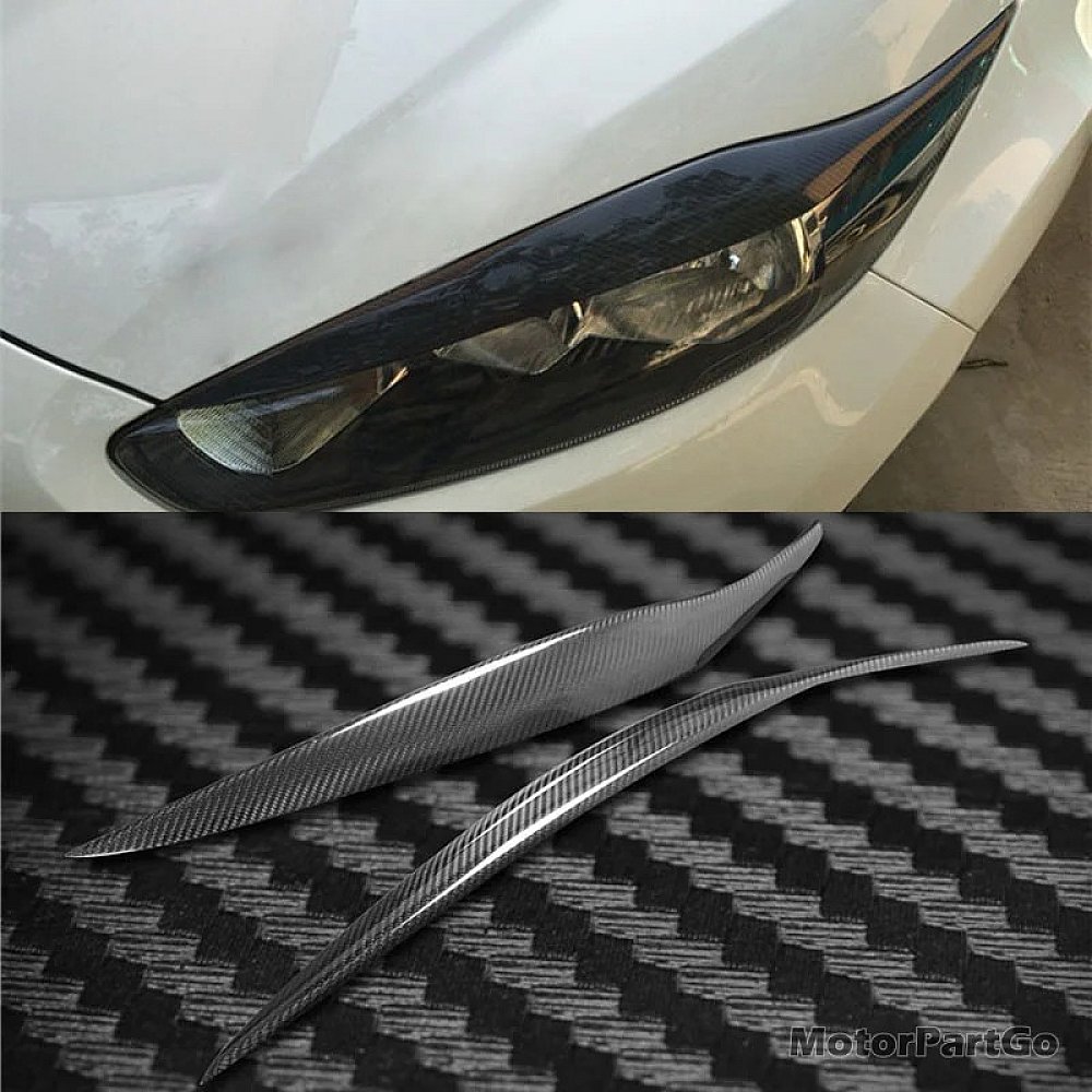 Real Carbon Fiber Head light Eyelid Eyebrow Cover Trim 1pair for Ford Fiesta 2013-2016