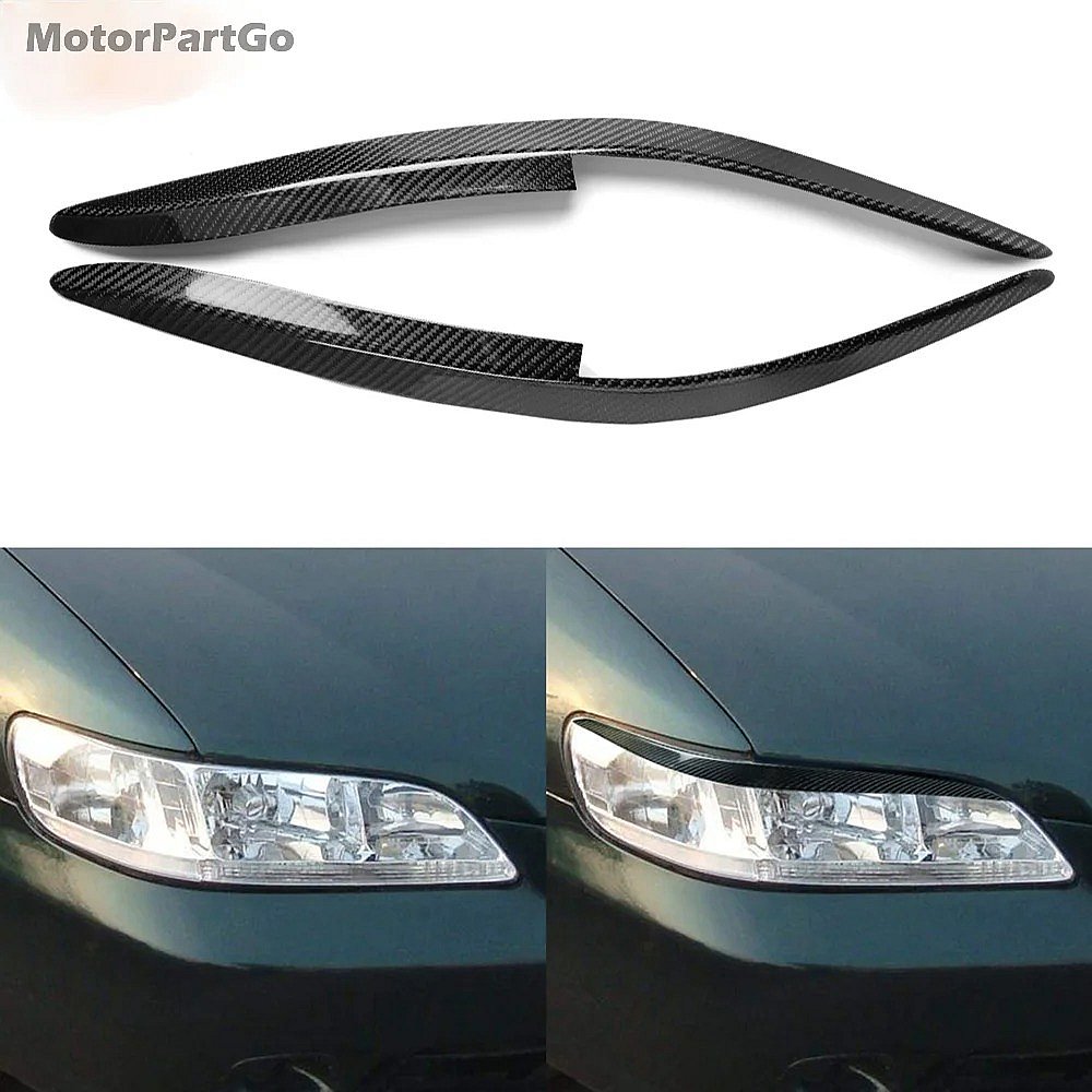 Real Carbon Fiber Head light Eyelid Eyebrow Cover Trim 1pair for  Honda Accord 1998-2002