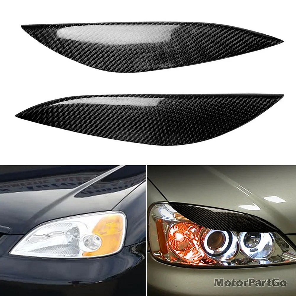 Real Carbon Fiber Head light Eyelid Eyebrow Cover Trim 1pair for Honda Civic 2001-2003 T177