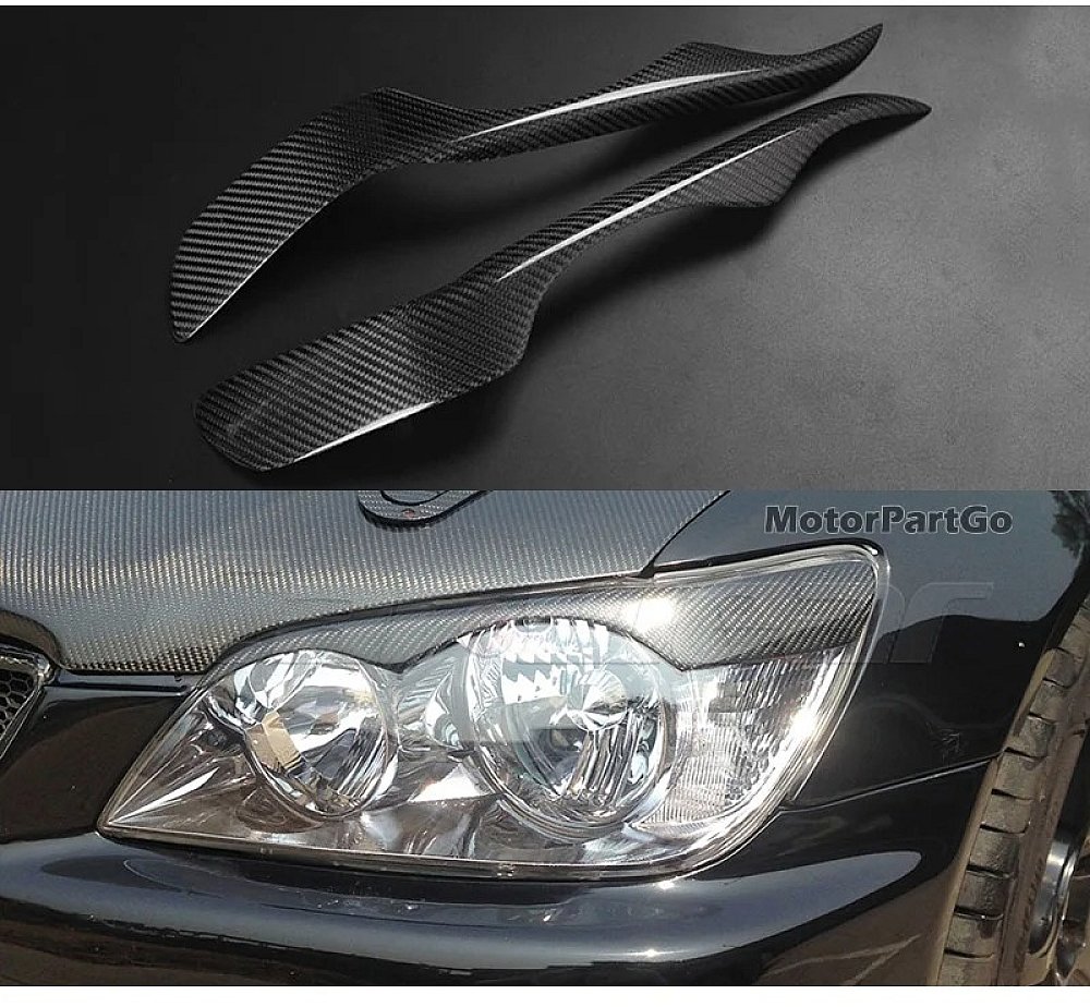 Real Carbon Fiber Head light Eyelid Eyebrow Cover Trim 1pair for Lexus Altezza IS200 1999 - 2004 T188