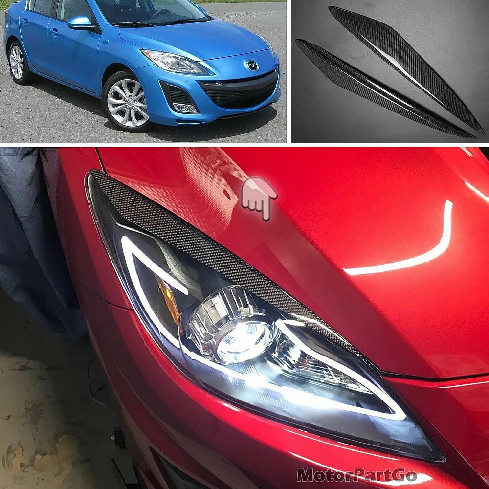 Real Carbon Fiber Head light Eyelid Eyebrow Cover Trim 1pair for Mazda 3  2010-2013 T194