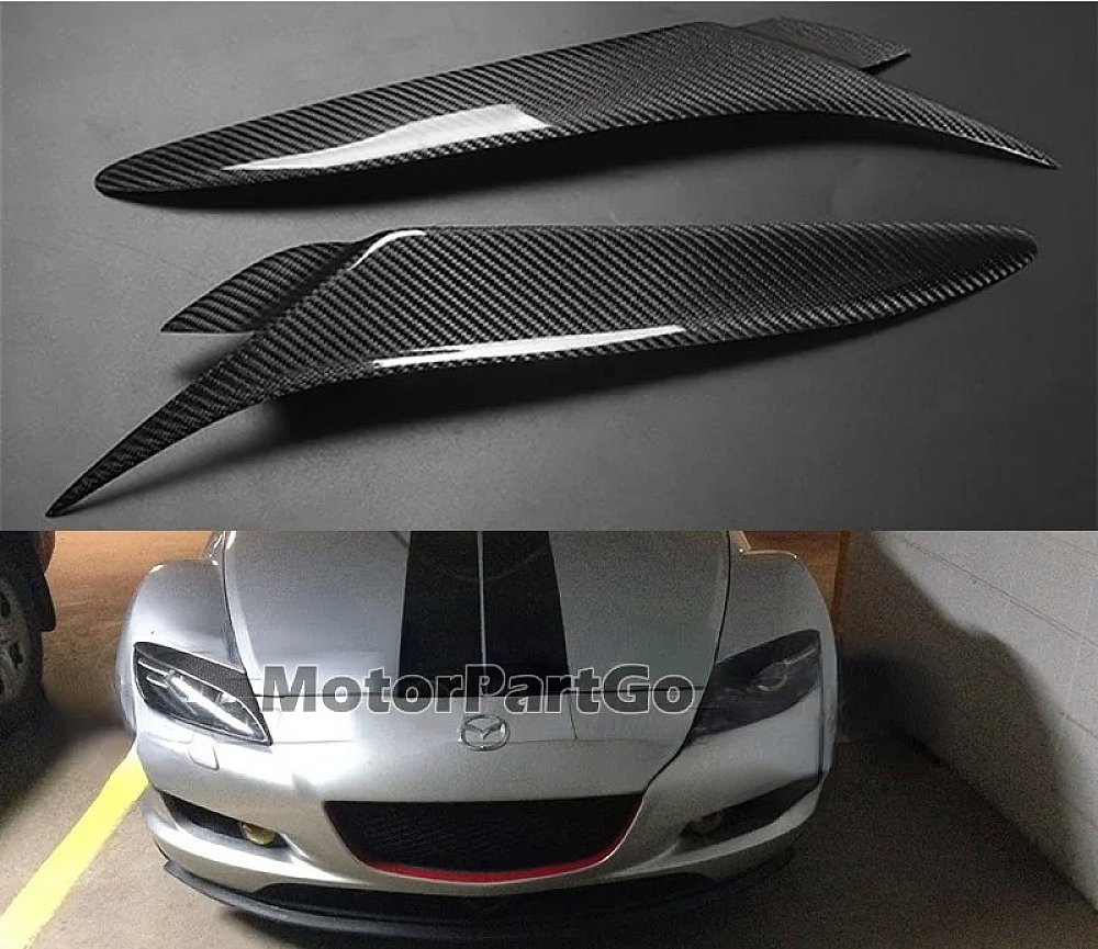Real Carbon Fiber Head light Eyelid Eyebrow Cover Trim 1pair for Mazda RX8 2004 2008 T201