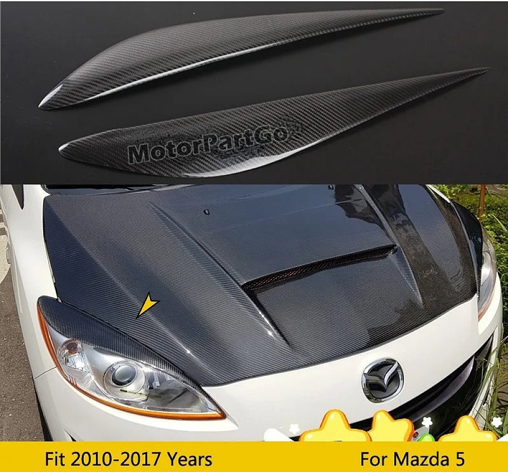 Real Carbon Fiber Head light Eyelid Eyebrow Cover Trim 1pair for Mazda 5 2010 - 2017  T205