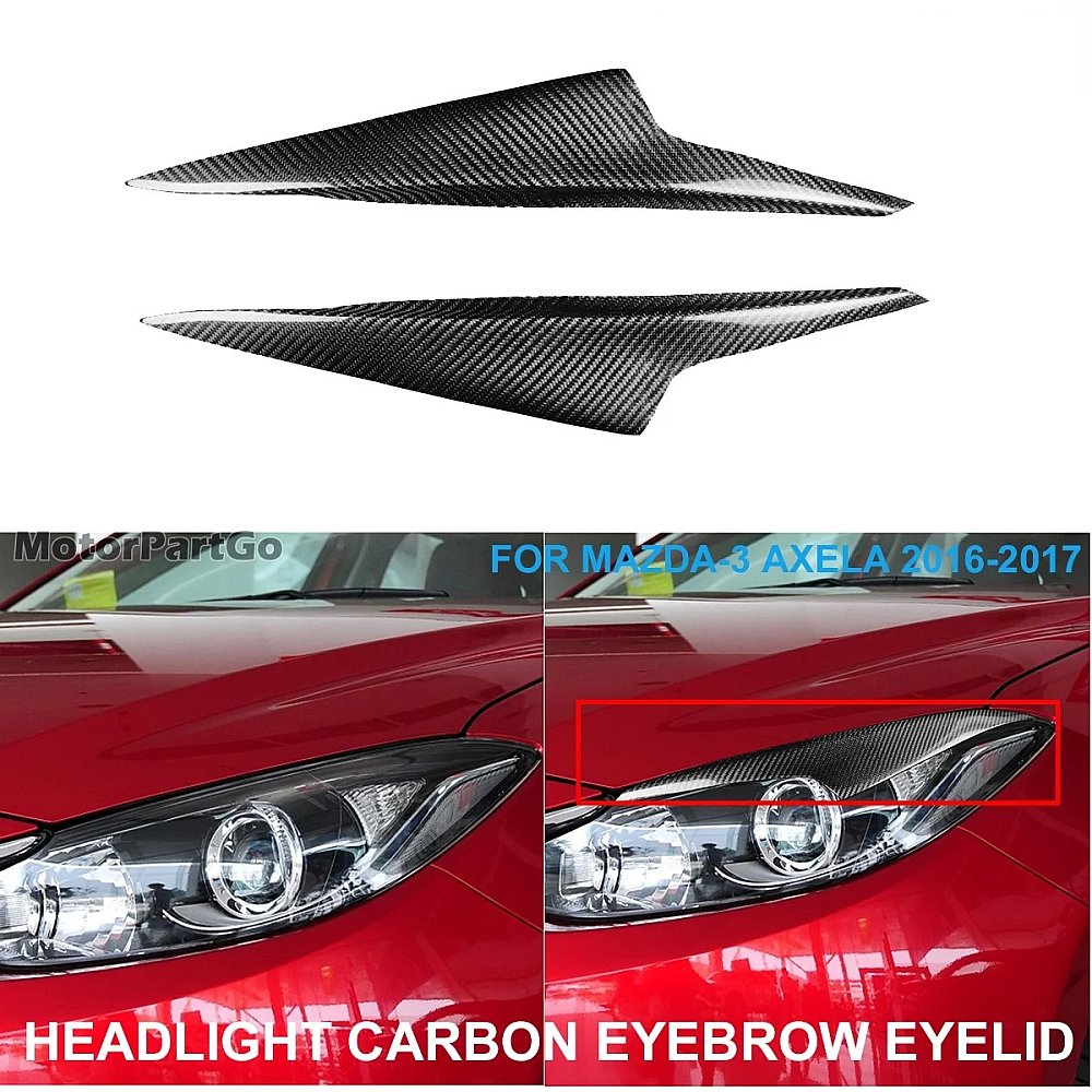 Real Carbon Fiber Head light Eyelid Eyebrow Cover Trim 1pair for  MAZDA-3 Mazda3 Axela 2016-2017 T206