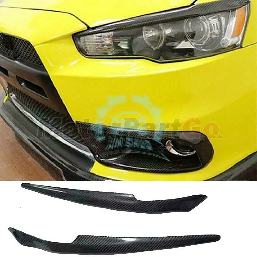 Real Carbon Fiber Head light Eyelid Eyebrow Cover Trim 1pair for Mitsubishi  Lancer EVO X 10 2008-2014 T208
