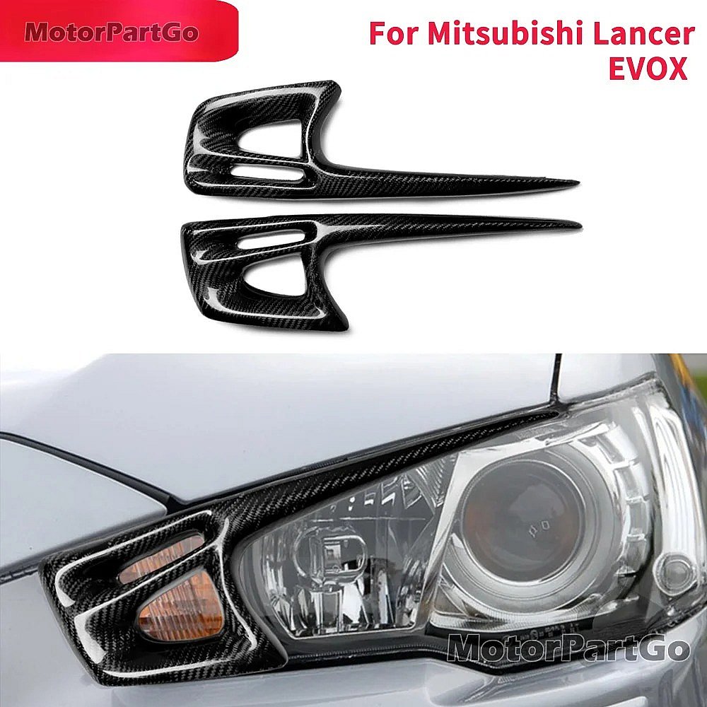 Real Carbon Fiber Head light Eyelid Eyebrow Cover Trim 1pair for Mitsubishi Lancer EVOX-C  2013-2015 T209
