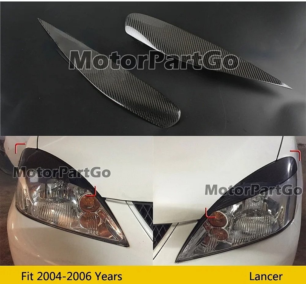Real Carbon Fiber Head light Eyelid Eyebrow Cover Trim 1pair for Mitsubishi Lancer 2004 - 2006 T211