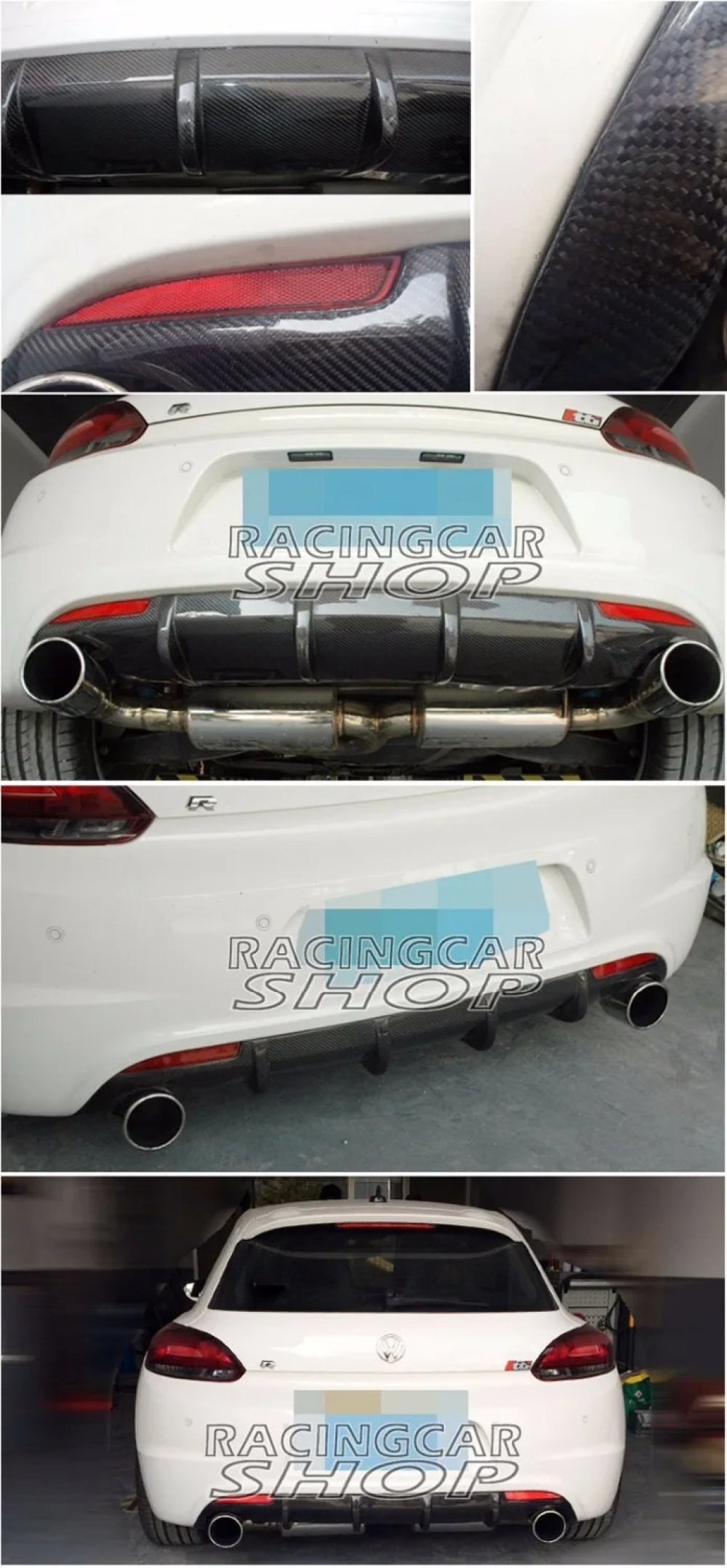 Carbon Fiber Rear Lip Bumper Bar Diffuser Fit For VW Scirocco R Bumper 2009-2014 V031
