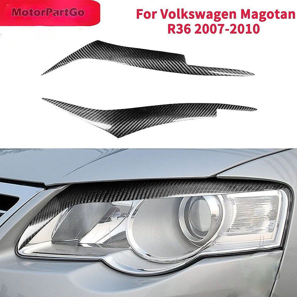 Real Carbon Fiber Head light Eyelid Eyebrow Cover Trim 1pair for   Volkswagen Magotan R36 2007-2010