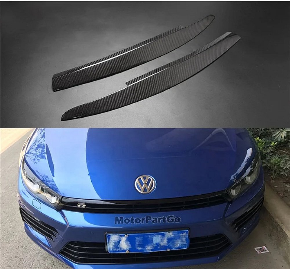 Real Carbon Fiber Head light Eyelid Eyebrow Cover Trim 1pair for   VW Scirocco 1.4T 2.0T 2008 - 2014