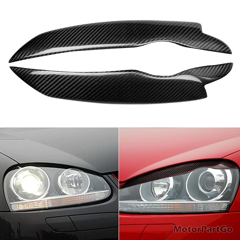 Real Carbon Fiber Head light Eyelid Eyebrow Cover Trim 1pair for VW GOLF 5 V MK5  2011  V111