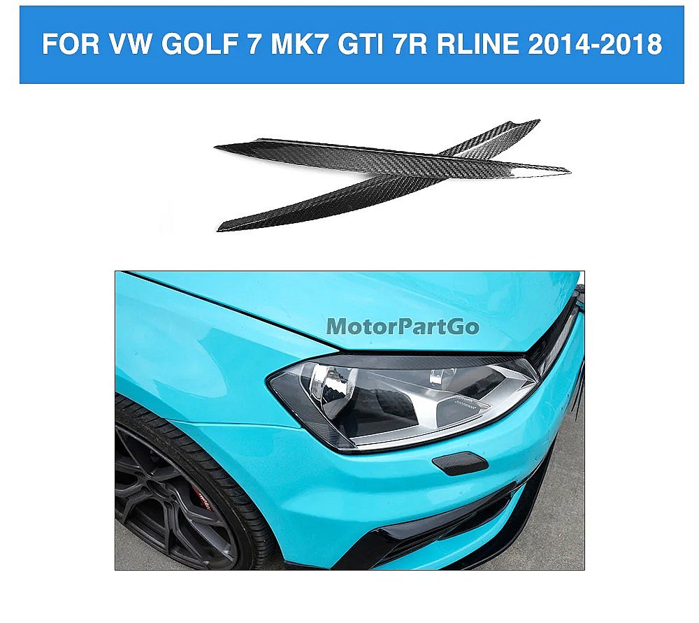 Real Carbon Fiber Head light Eyelid Eyebrow Cover Trim 1pair for   Volkswagen VW Golf 7 VII MK7 GTI R-LINE 2014 - 2018  V115